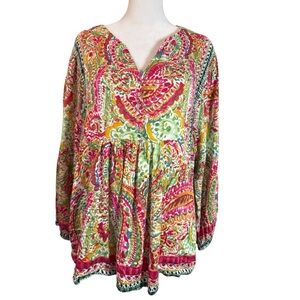 Tribal Floral Multicolor Dress Pinks Greens Cottagecore Boho Medium